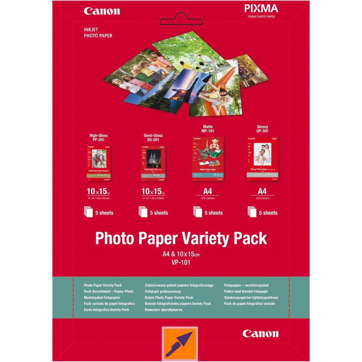 Canon VP-101 Papel fotográfico Variety Pack A4 y 10x15cm 4x5 Hojas