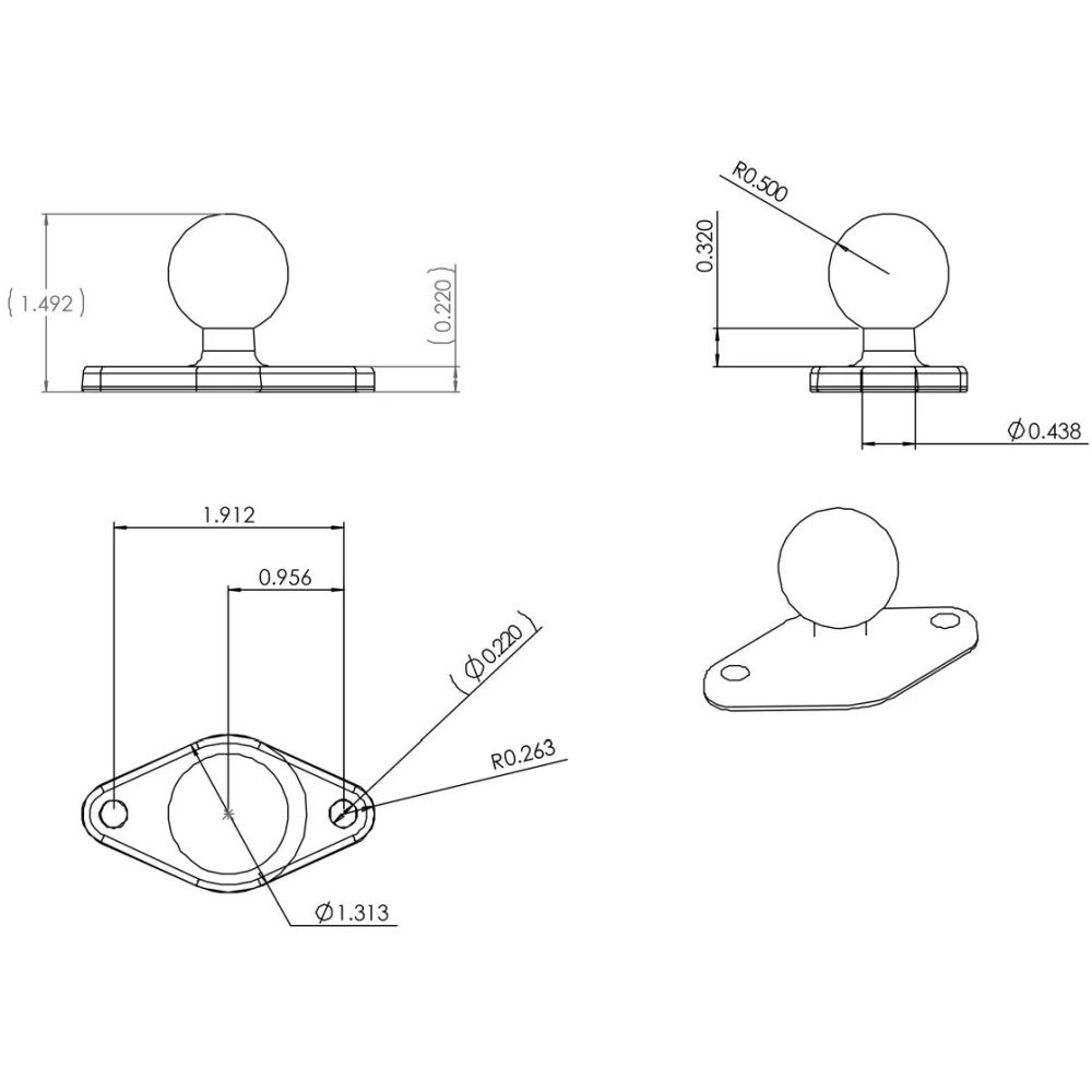Ram Mounts Base de 2 7/16" x 1 5/16" con bola