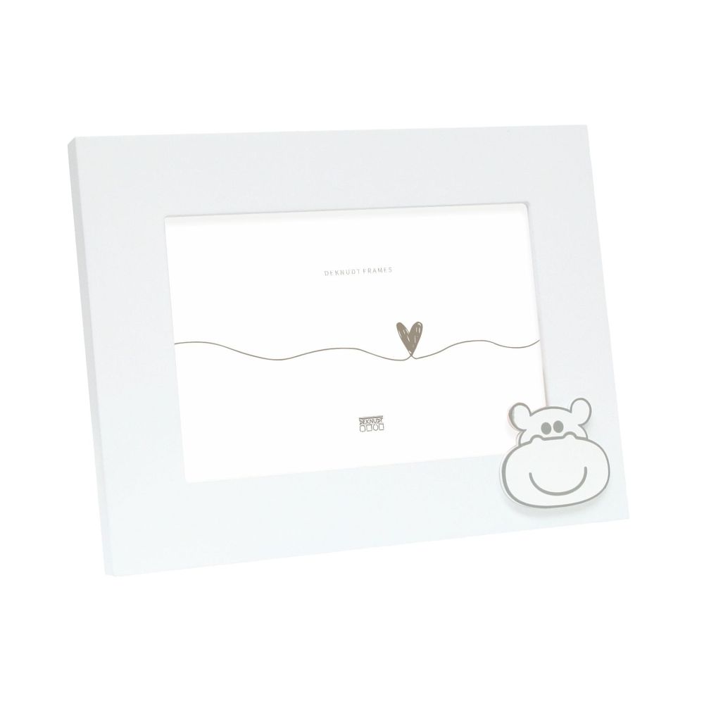 Deknudt Cadre Baby en blanc avec motif hippopotame 13x18 S66RK1