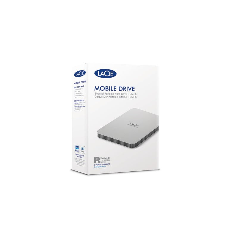 LaCie Mobile Drive 2TB v2 USB-C Moon Plata w/Rescue