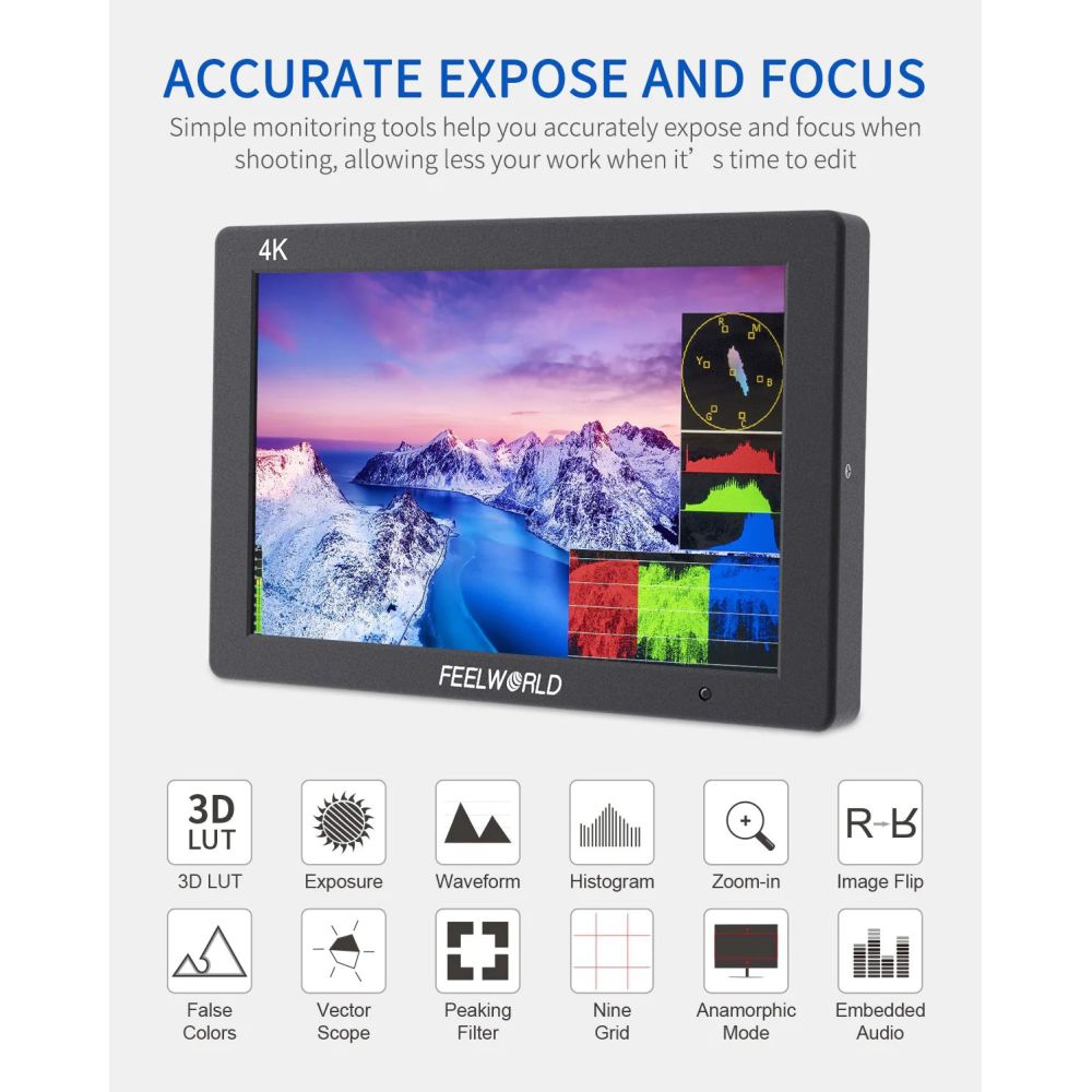Feelworld T7 PLUS 7'' Monitor HDMI in alluminio 4K