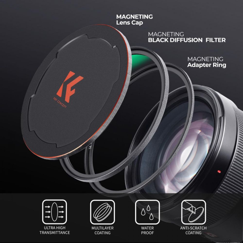 K&F Concept Magnetic 1/4 Black Mist Nano-X Filtro con anello adattatore e copriobiettivo 67mm