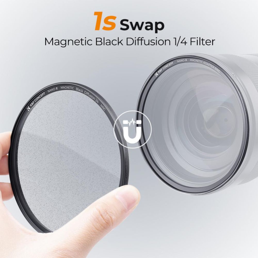 K&F Concept Magnetic 1/4 Black Mist Nano-X Filtro con anello adattatore e copriobiettivo 82mm
