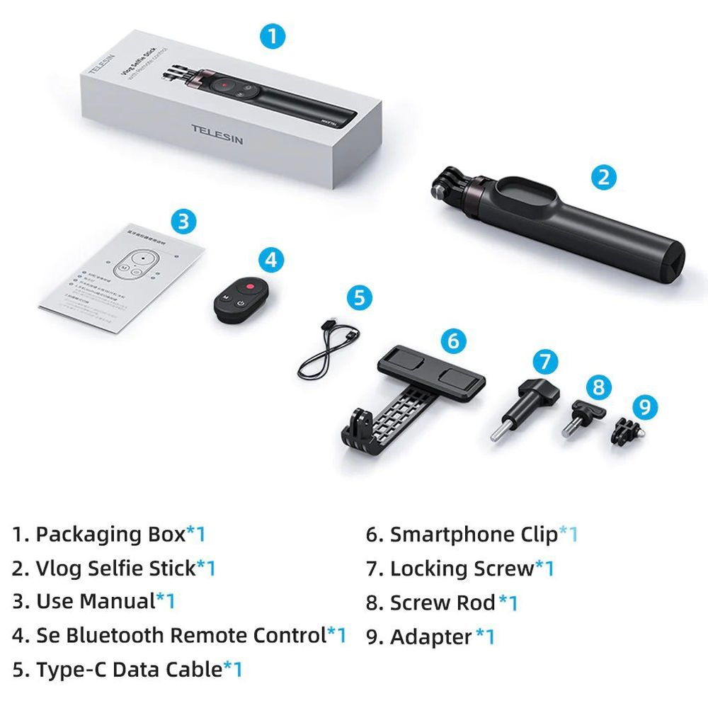 Telesin Vlog-selfie stick voor GoPro met Bluetooth remote en telefoonhouder