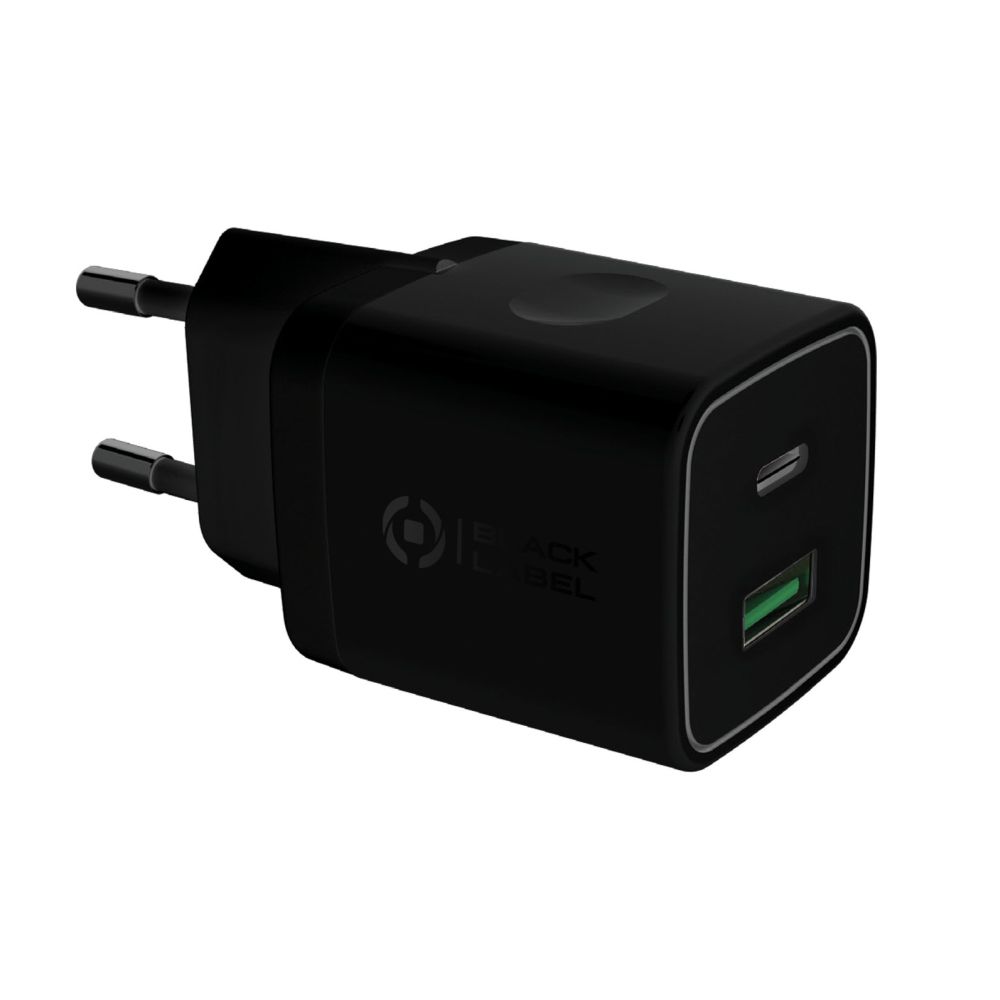 Celly Negro Label Cargador de pared USB-C + puerto USB, 20W