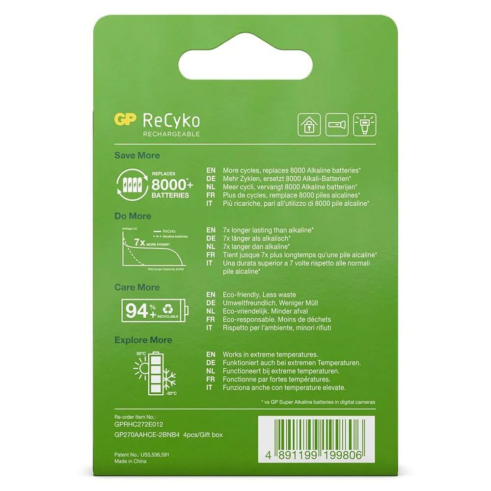 GP NiMH ReCyko AA 2600mAh 1,2V oplaadbaar, 4 stuks