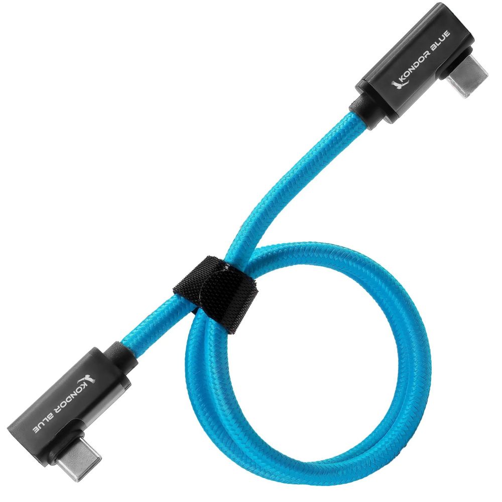 Kondor Blue USB C to USB C cable for SSD recording & charging - 8K (2x angled) (20")