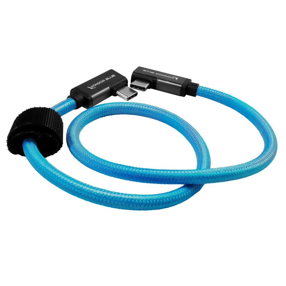 Kondor Blue USB C to USB C cable for SSD recording & charging - 8K (2x angled) (20")