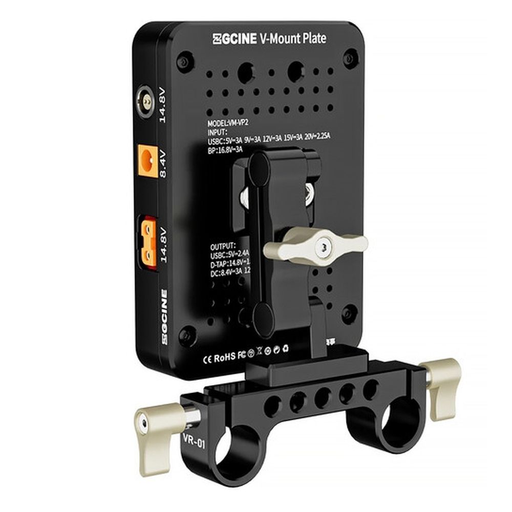 ZGCINE kippbare V-Mount Platte / Ladegerät auf 15mm Stabhalterung