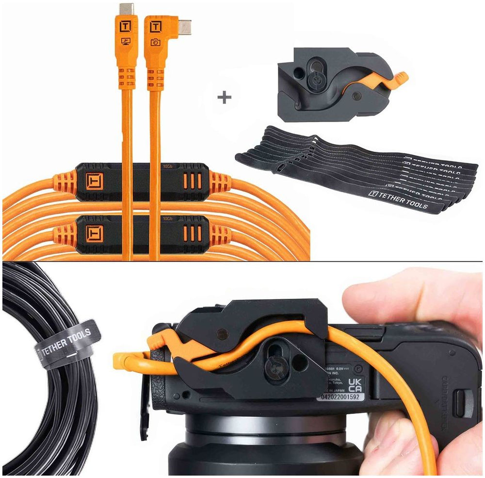 Tether Tools Kit de cable y bloqueo de palanca Optima 10G, 9,2 m (31'), recto a la derecha naranja