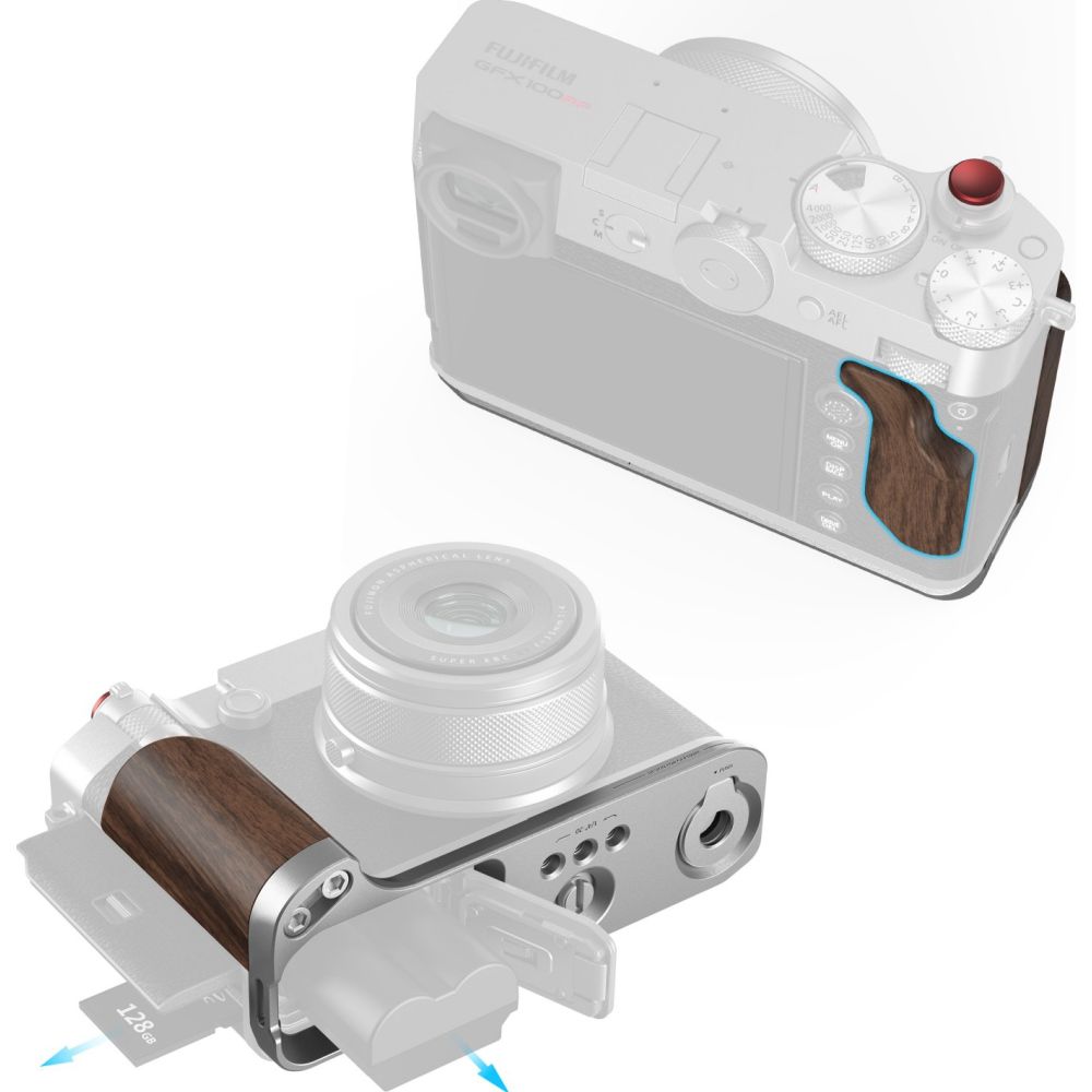 SmallRig 5265 Placa de montaje en forma de L con asa de madera para Fujifilm GFX 100RF (plateada)