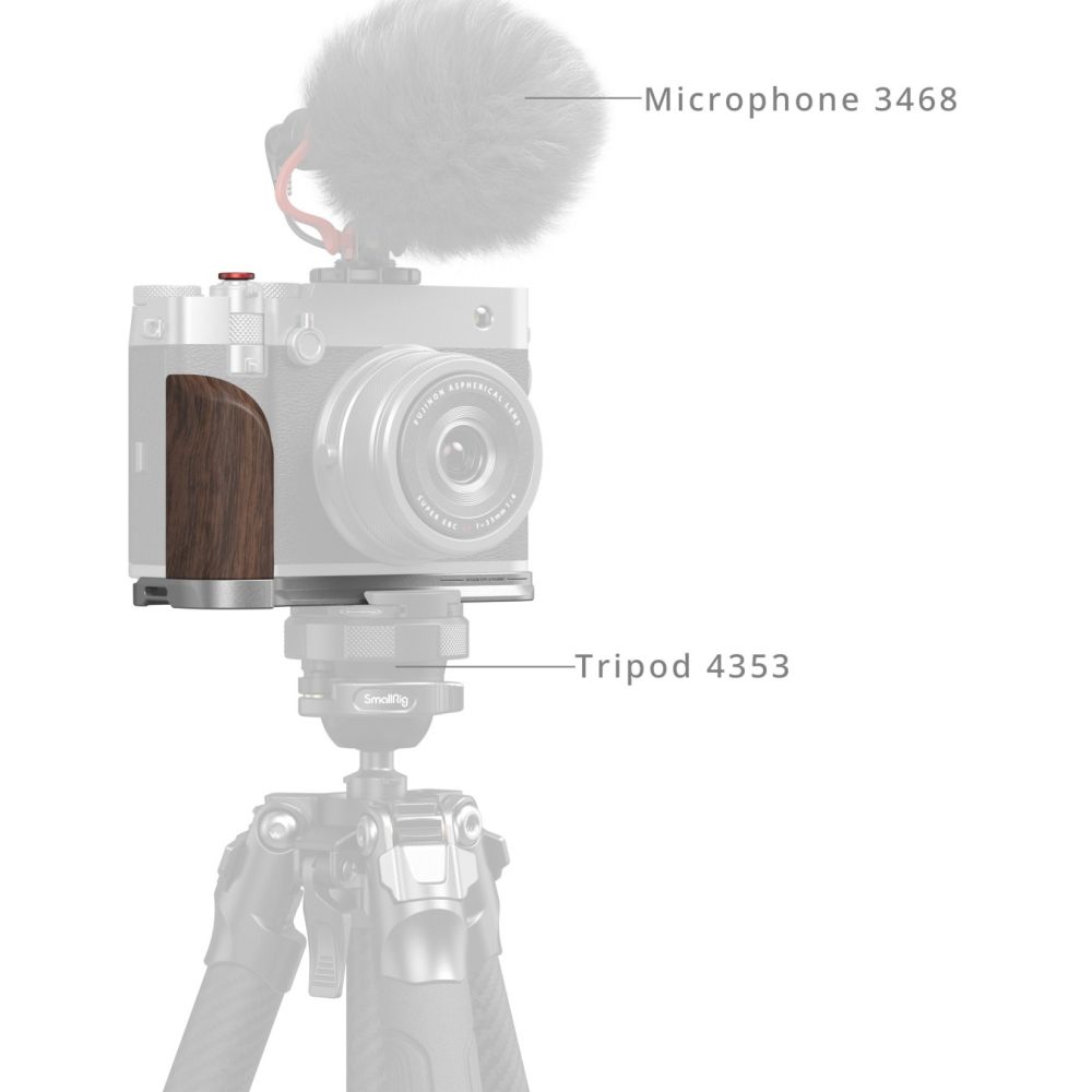 SmallRig 5265 Placa de montaje en forma de L con asa de madera para Fujifilm GFX 100RF (plateada)