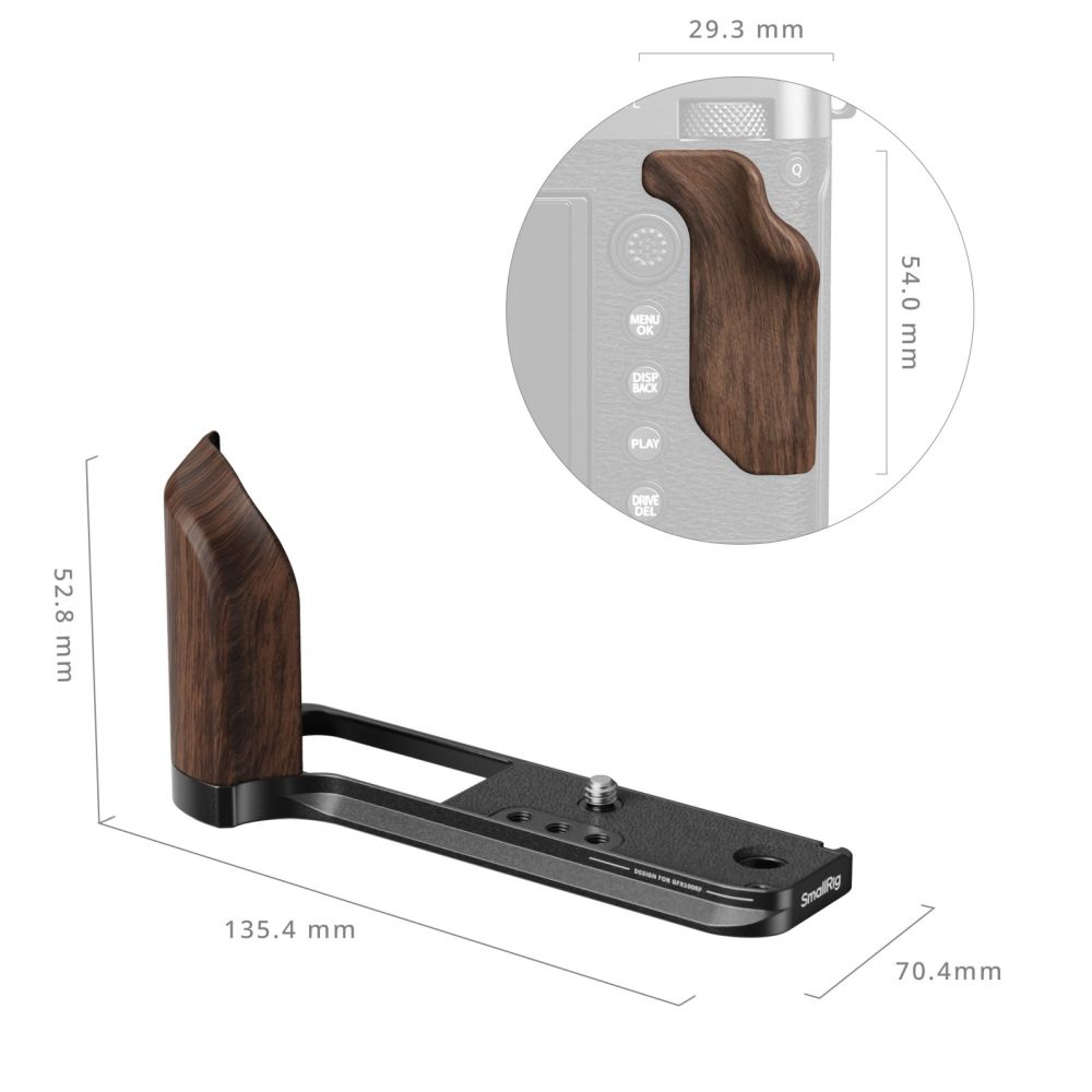 SmallRig 5266 Placa de montaje en forma de L con asa de madera para Fujifilm GFX 100RF (negro)