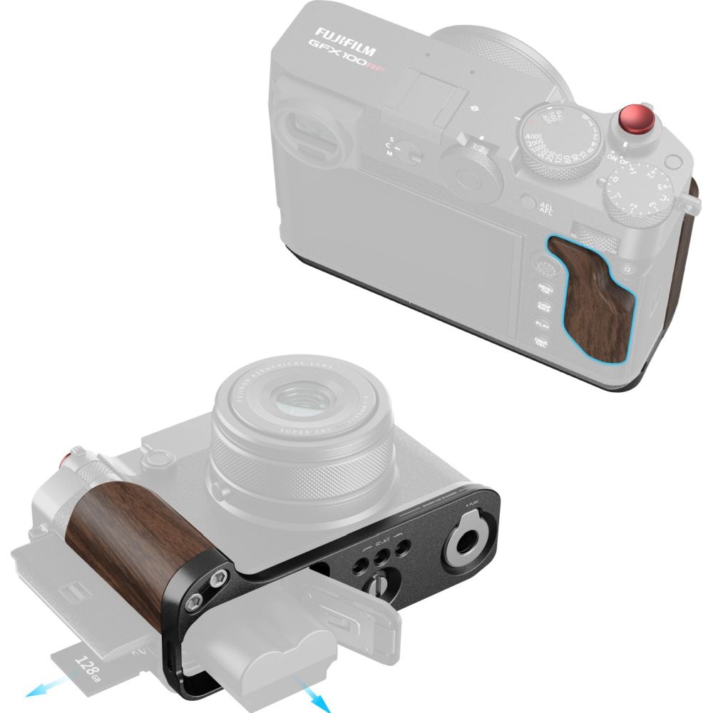 SmallRig 5266 Placa de montaje en forma de L con asa de madera para Fujifilm GFX 100RF (negro)