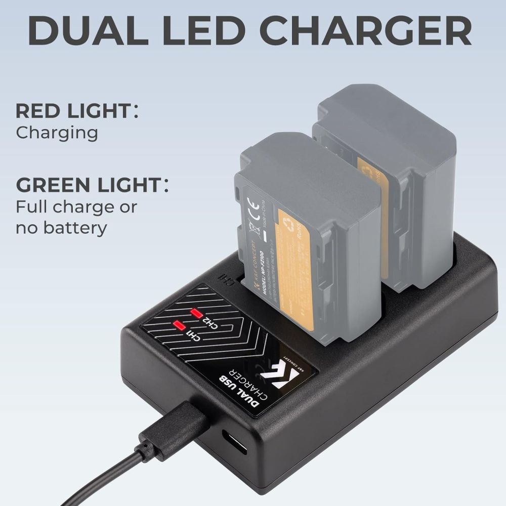 K&F Concepto Cargador de doble batería NP-FZ100 USB-C