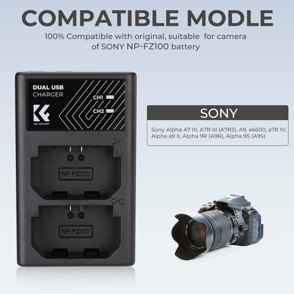 K&F Concepto Cargador de doble batería NP-FZ100 USB-C