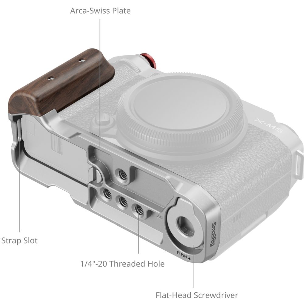 SmallRig 5261 L-Shape Mount Plate met Wooden Handle voor Fujifilm X-M5, silver