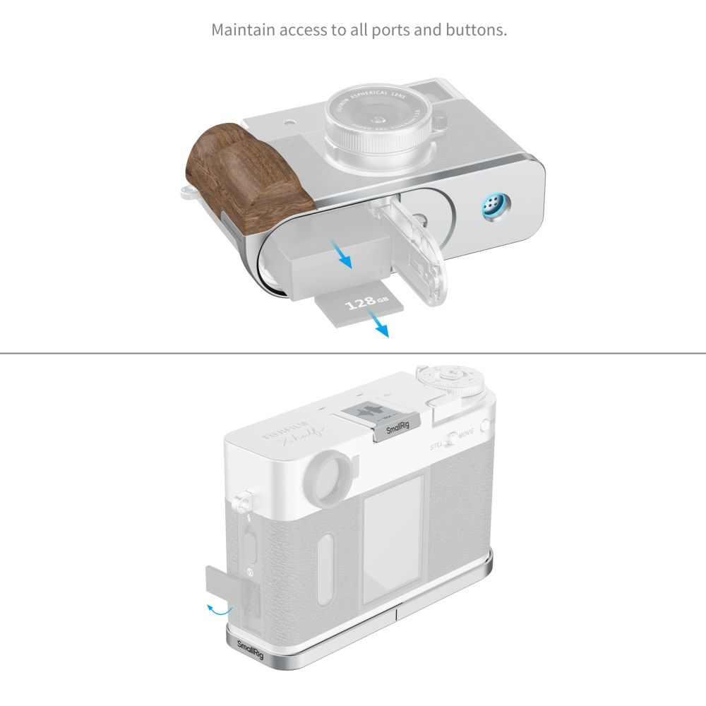 SmallRig 5223 Placa de montaje en L con asa de madera para FUJIFILM X media, plata