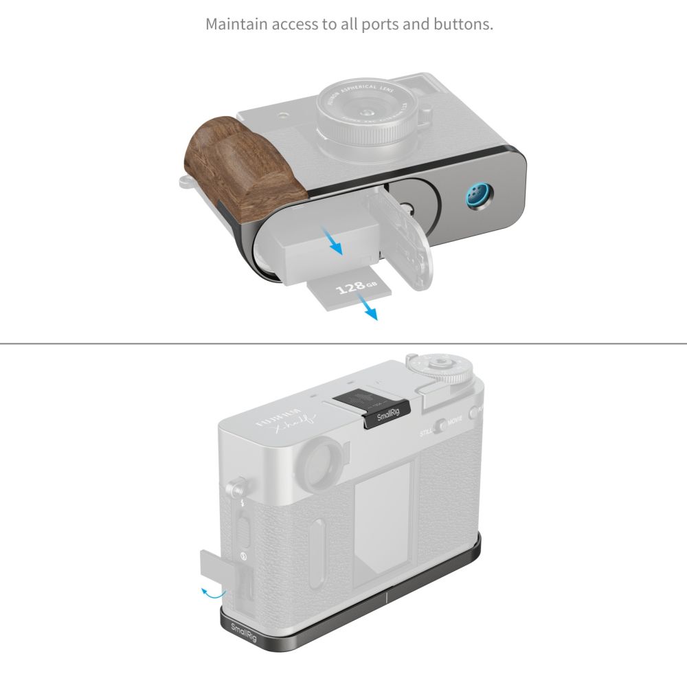SmallRig 5394 L-förmige Montageplatte mit Holzgriff für FUJIFILM X halb, anthrazit