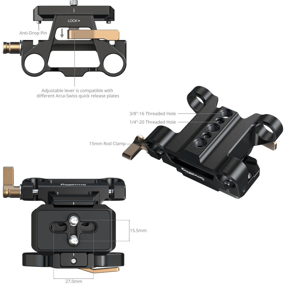 SmallRig 5365 Arca-Type Mount Plate Kit mit 15mm Dual Rod Clamp