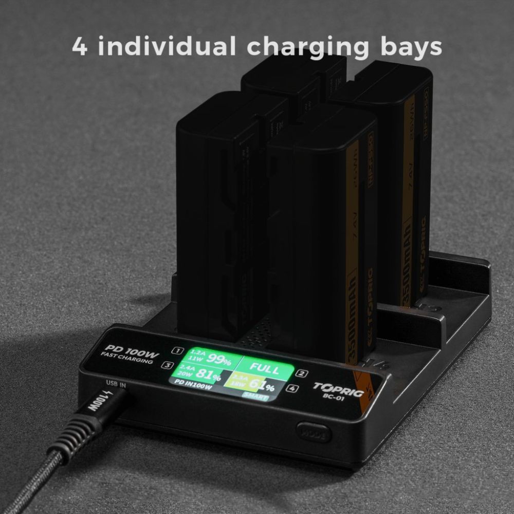 Accsoon TopRig 100W 4-Bay NP-F Fast Chargeur