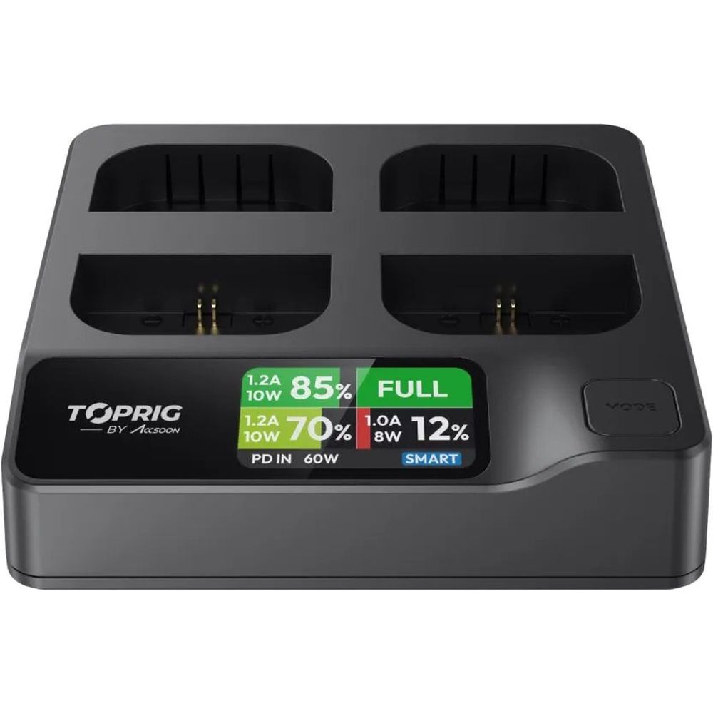 Accsoon TopRig 100W Cargador rápido LP-E6 de 4 bahías