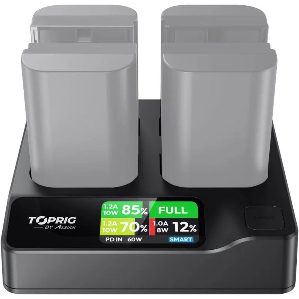 Accsoon TopRig 100W Cargador rápido LP-E6 de 4 bahías