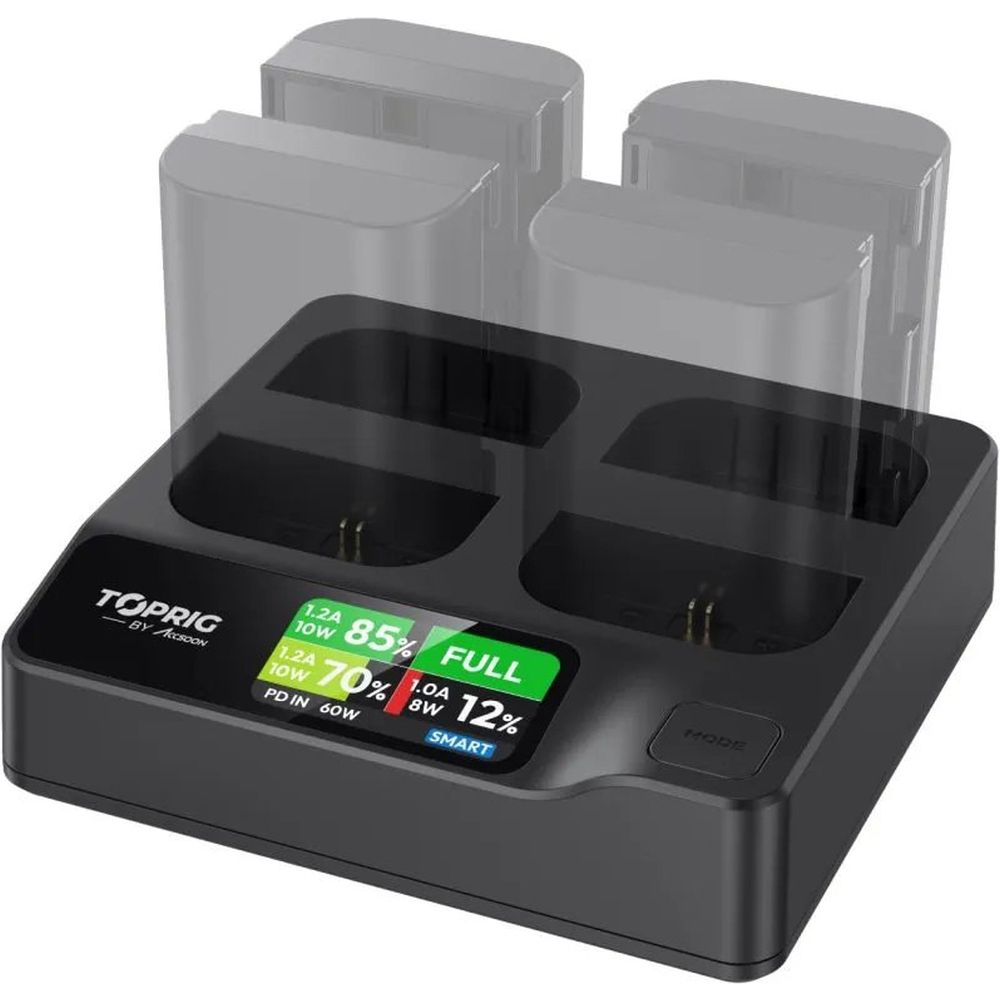 Accsoon TopRig 100W Cargador rápido LP-E6 de 4 bahías