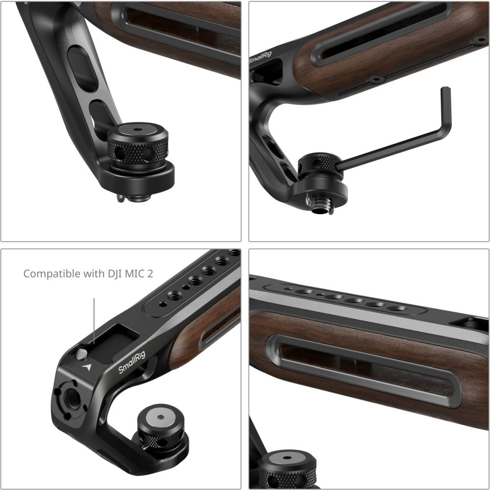 SmallRig 5252 Wooden Top Handle met 1/4"-20 en ARRI 3/8"-16 Locating Screw