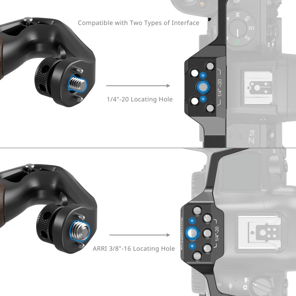 SmallRig 5252 Wooden Top Handle met 1/4"-20 en ARRI 3/8"-16 Locating Screw