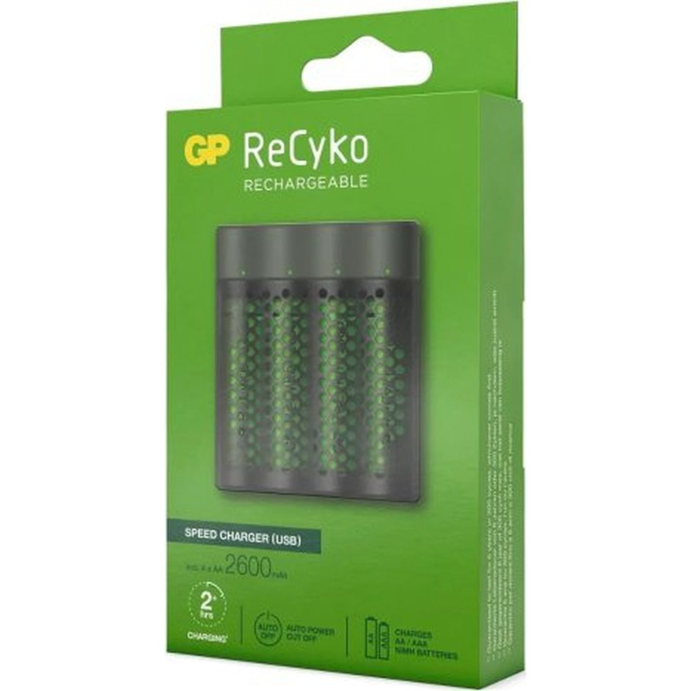 GP Cargador de batería USB M451 incl.... 4 x RECYKO AA 2600 mAh