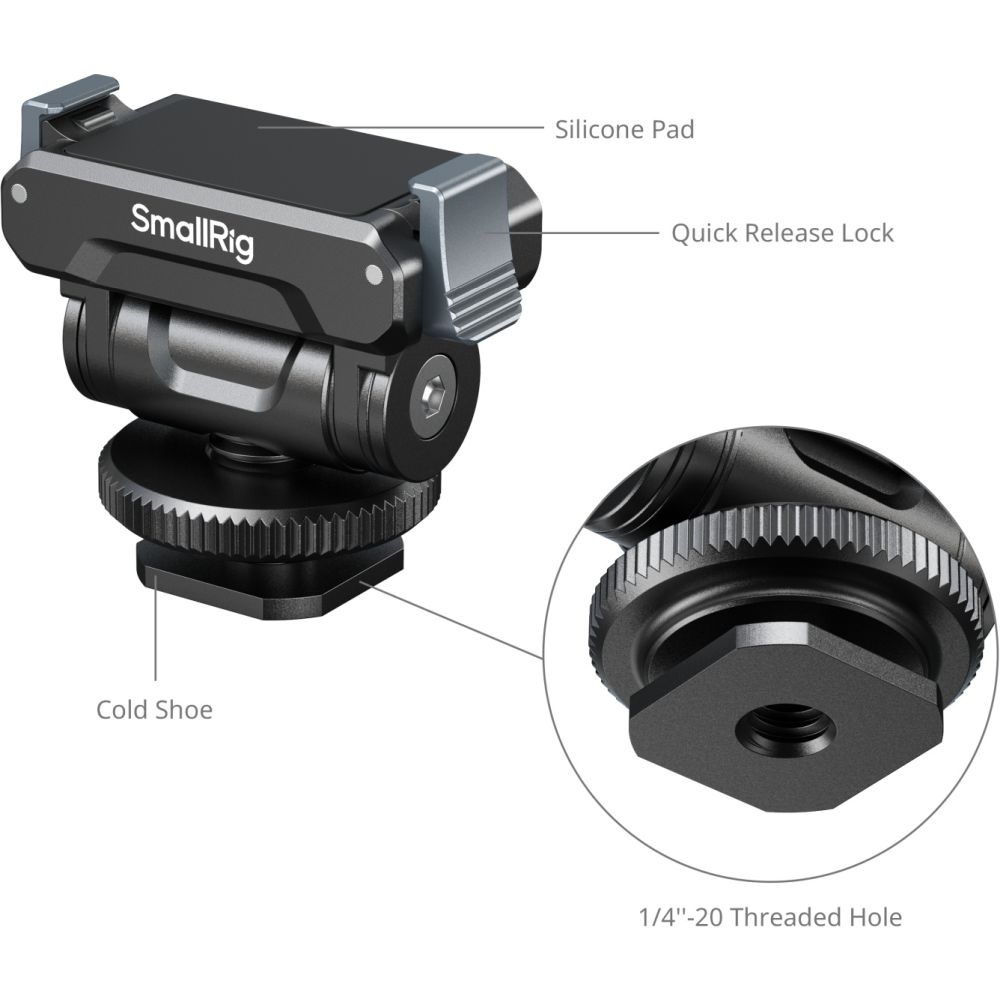 SmallRig 5436 Soporte de liberación rápida para DJI Osmo Action 5 Pro/4/3 con adaptador de zapata fría