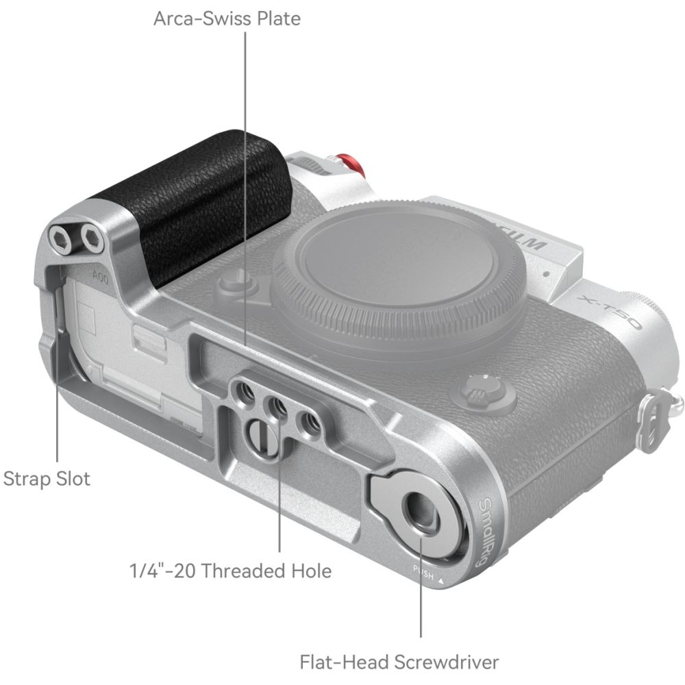 SmallRig 4713C Placa de montaje en forma de L con mango de silicona para FUJIFILM X-T50, plateada