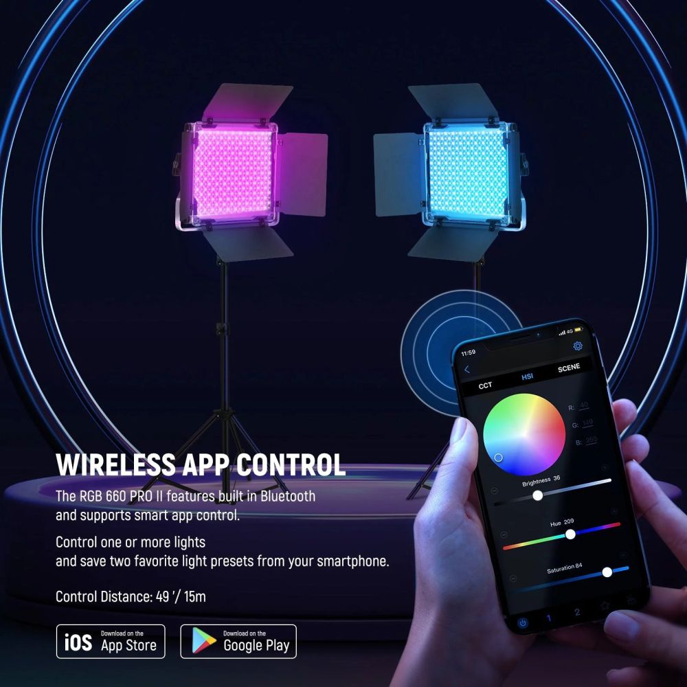 Neewer 660 PRO II Kit luci LED RGB 2x 50W incl.... supporti e borsa per il trasporto