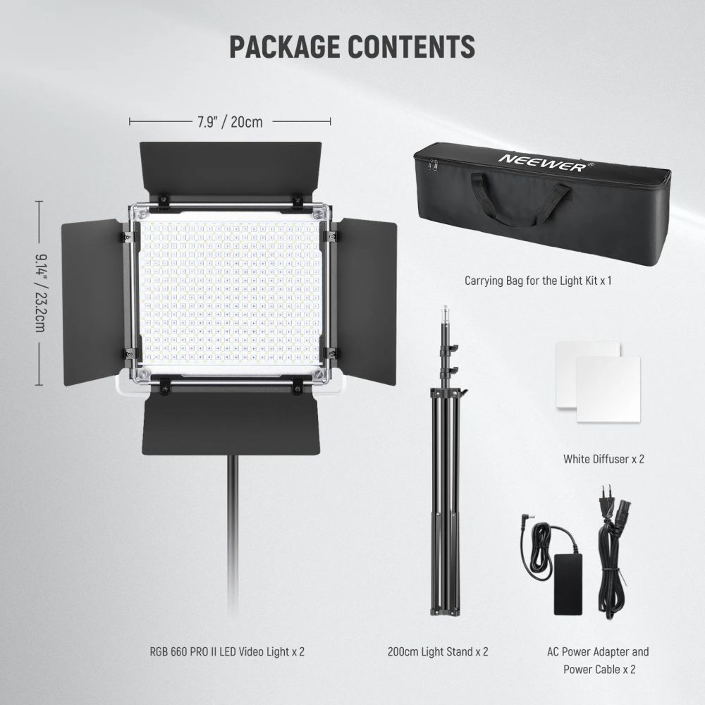 Neewer 660 PRO II Kit luci LED RGB 2x 50W incl.... supporti e borsa per il trasporto