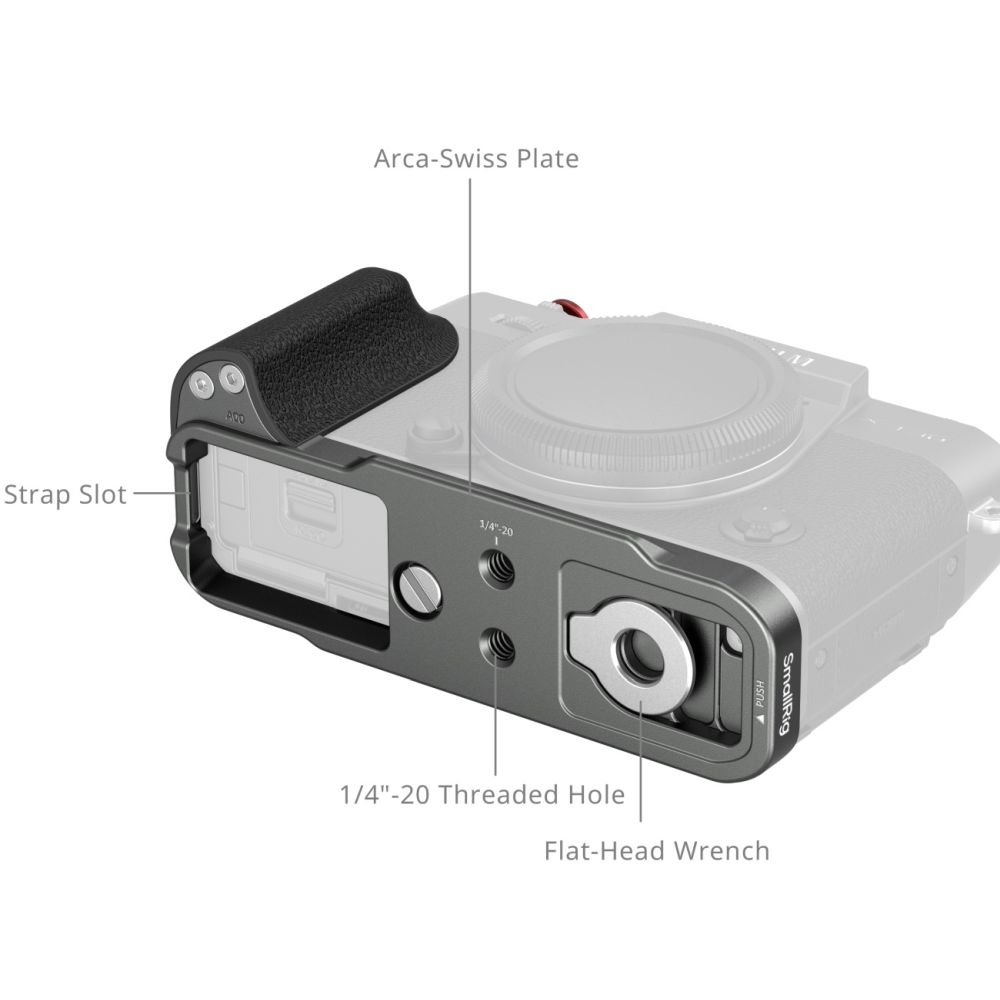 SmallRig 5665 Placa de montaje en forma de L con mango de silicona para FUJIFILM X-T30 / X-T30 II / X-T30 III, color plata carbón