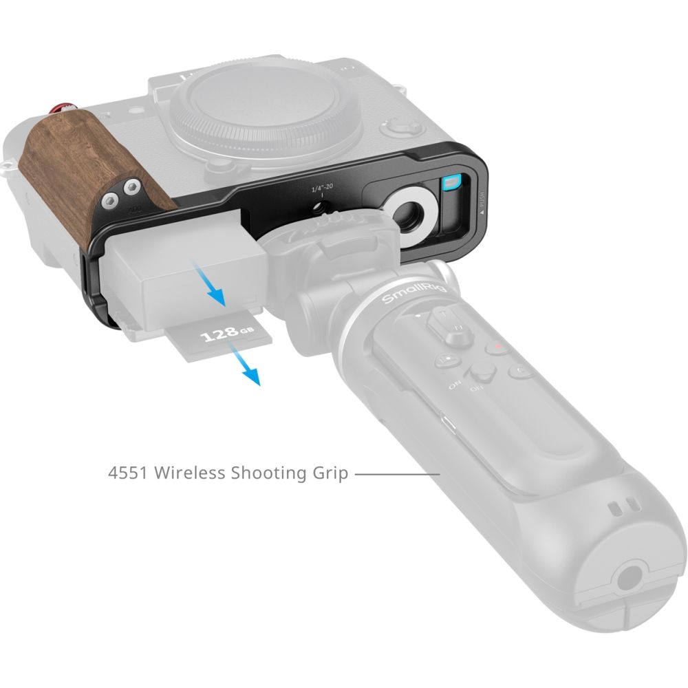 SmallRig 5666 Placa de montaje en forma de L con mango de madera para FUJIFILM X-T30 / X-T30 II / X-T30 III, negra