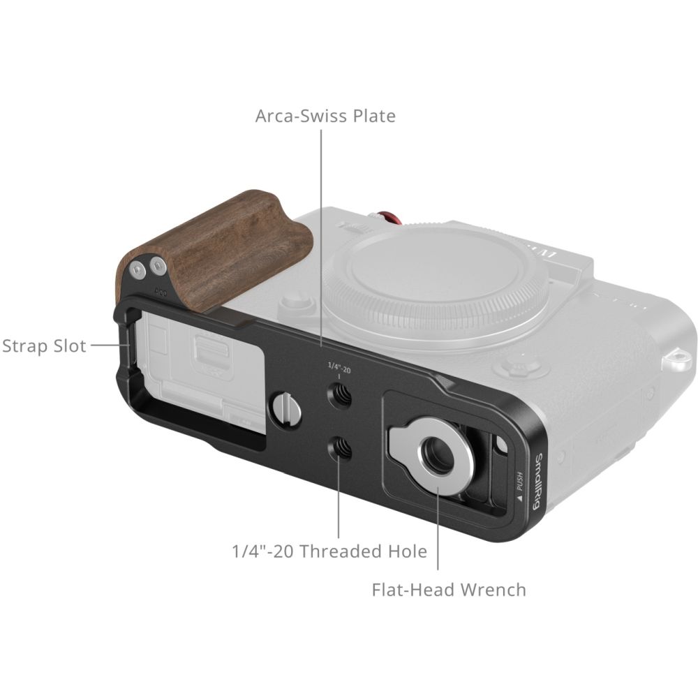 SmallRig 5666 Placa de montaje en forma de L con mango de madera para FUJIFILM X-T30 / X-T30 II / X-T30 III, negra