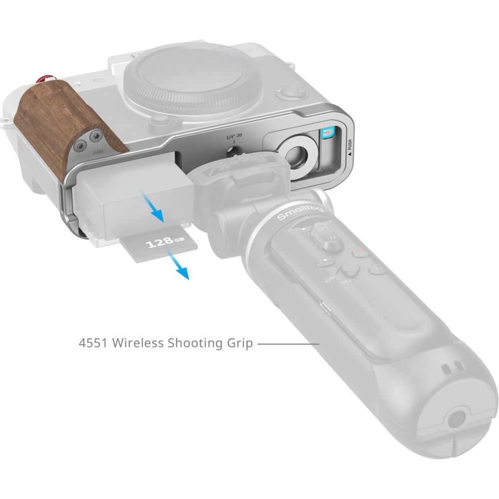 SmallRig 5667 L-Shaped Mount Plate met Wooden Handle voor FUJIFILM X-T30 / X-T30 II / X-T30 III, Silver