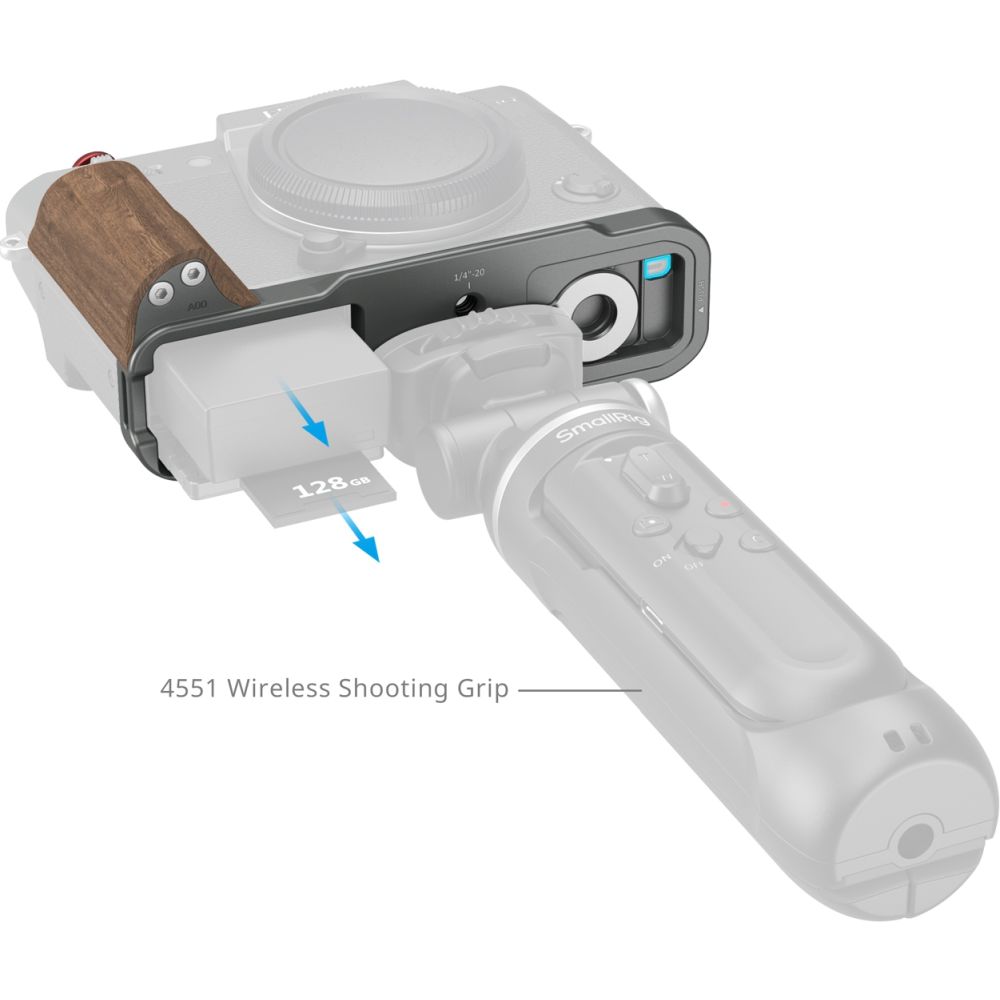 SmallRig 5668 Piastra di montaggio a L con manico in legno per FUJIFILM X-T30 / X-T30 II / X-T30 III, argento antracite
