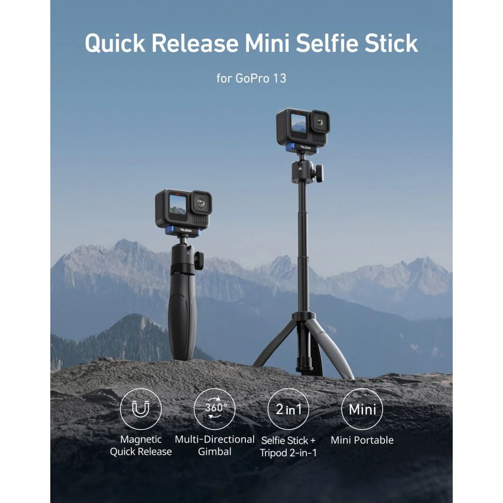 Telesin Mini trípode Palo de selfi 2.0 con rótula para GoPro