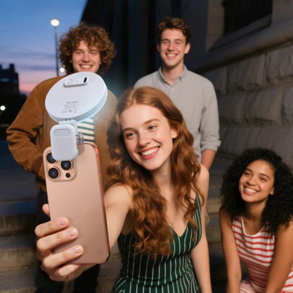 Telesin Mini lámpara anular para selfies con pinza para smartphone - blanco