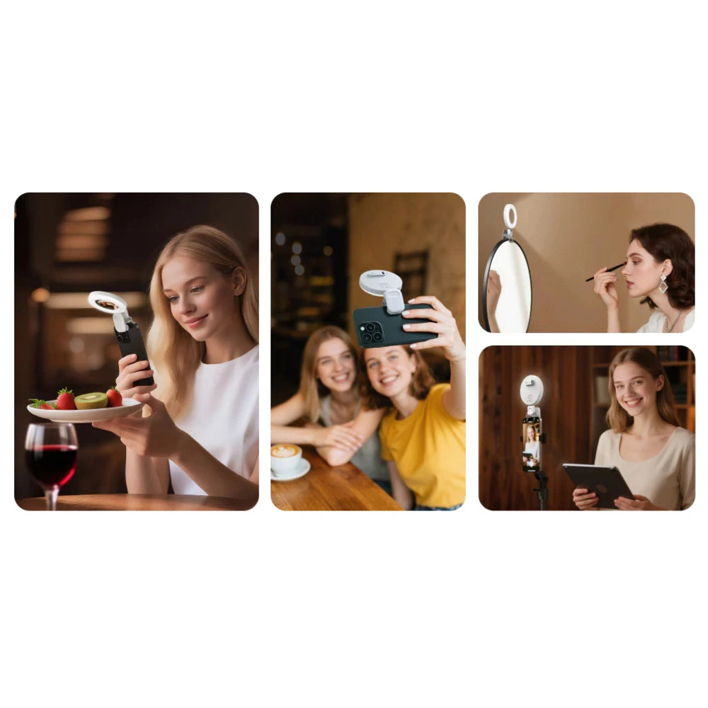 Telesin Mini lámpara anular para selfies con pinza para smartphone - blanco
