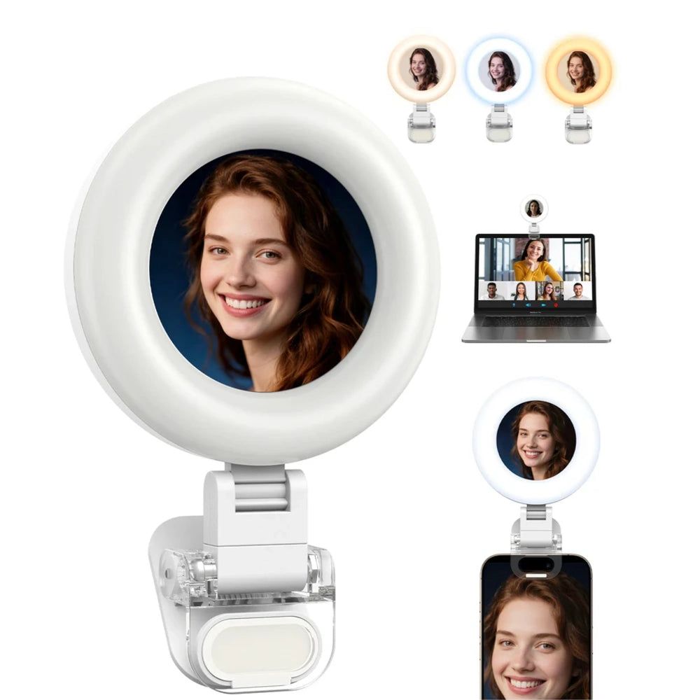 Telesin Mini lámpara anular para selfies con pinza para smartphone - blanco