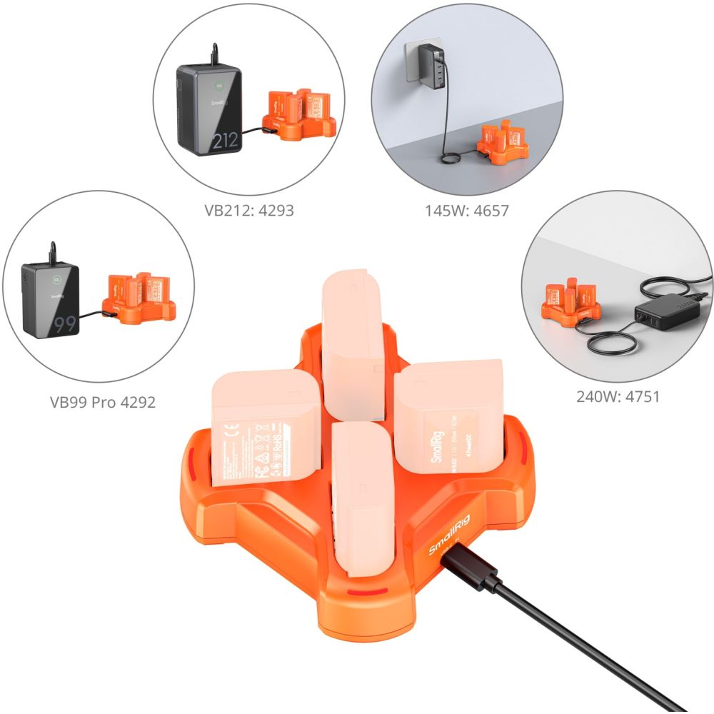 SmallRig 5748 Cargador de batería para cámara de cuatro canales para DMW-BLK22