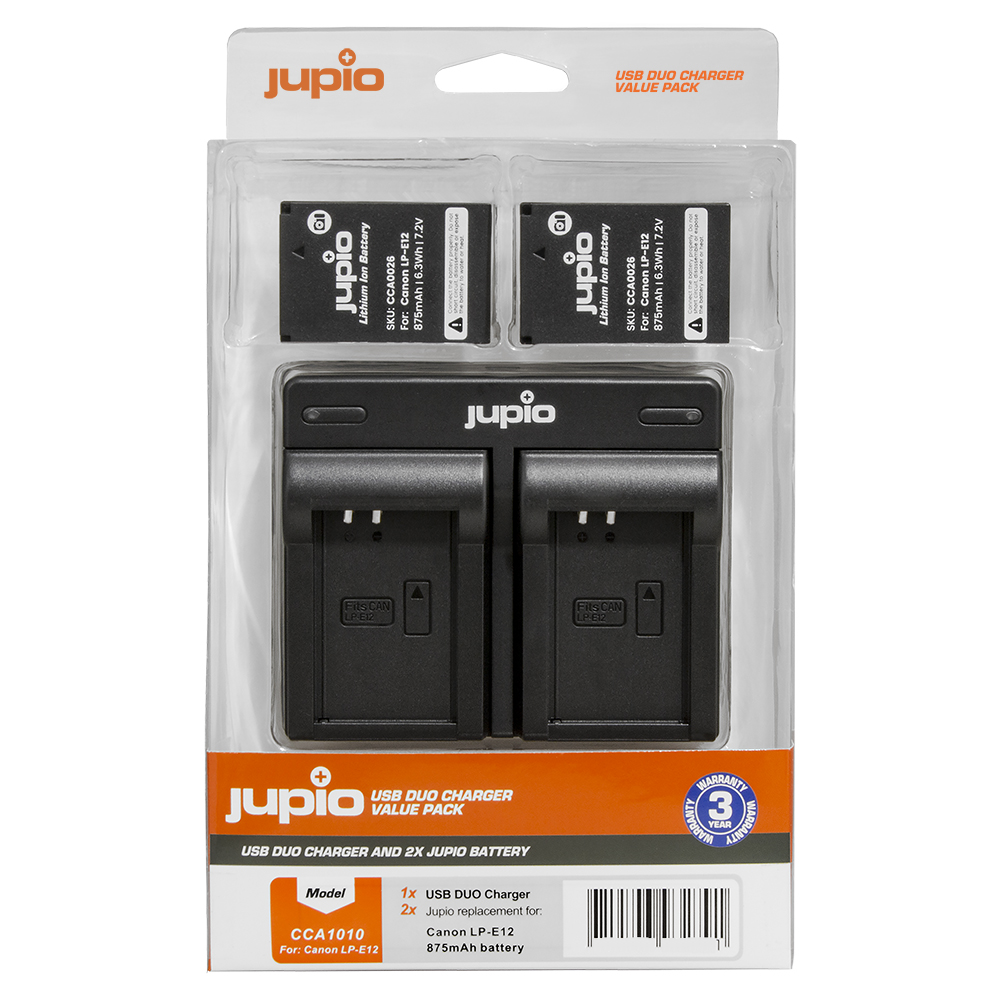 Jupio Value Pack: 2x Batería LP-E12 + USB Dual Cargador V2