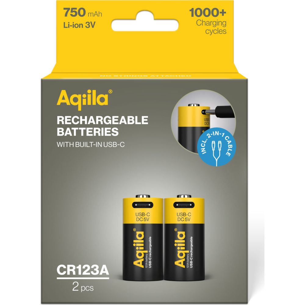 Aqiila CR123A USB-C Batería recargable 3V 750mAh Li-Ion (2x)