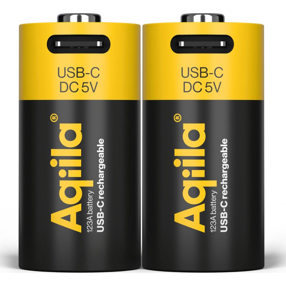 Aqiila CR123A USB-C Batería recargable 3V 750mAh Li-Ion (2x)