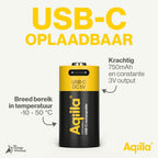 Aqiila CR123A USB-C Batería recargable 3V 750mAh Li-Ion (2x)