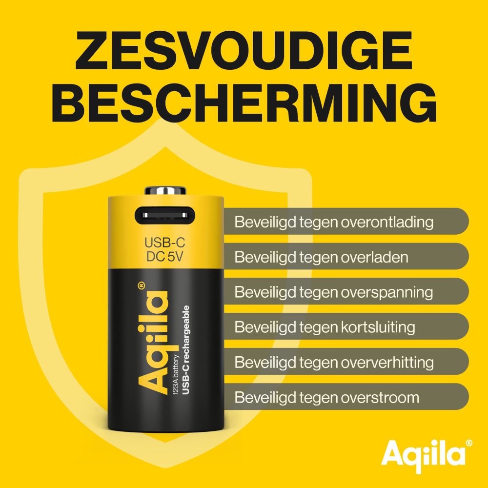 Aqiila CR123A USB-C Batería recargable 3V 750mAh Li-Ion (2x)